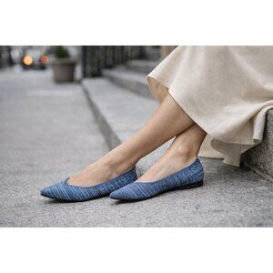 Rothy’s Pointed Toe Flats Blue Knit Sustainable Washable Comfort Shoes Size 7